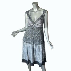 Hand Jive Women’s Medium Boho Tiered Sleeveless Dress V Neck Soft Stretchy Art